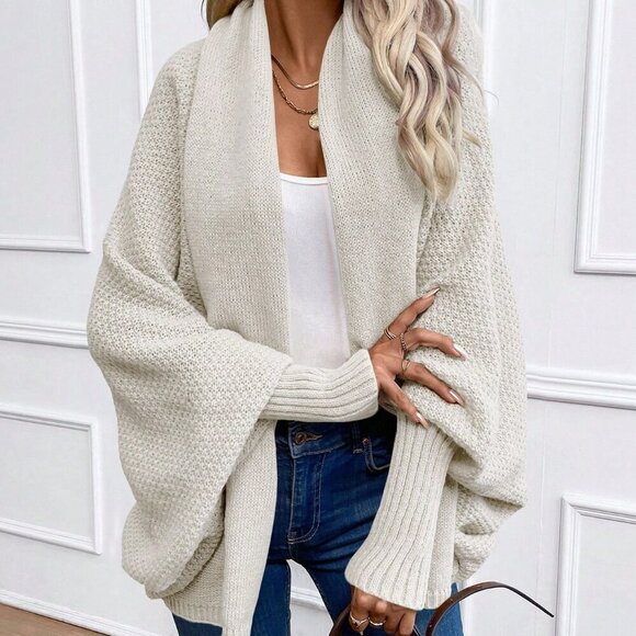 Grey Casual Women's Solid Color Bat Wing Cardigan - Picture 3 of 6